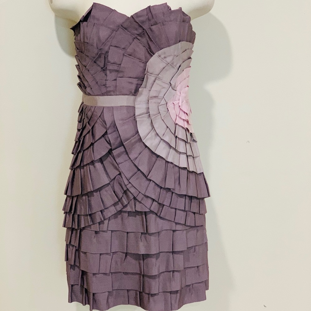 Purple Layered Pleated Cocktail Dress Pink Flower